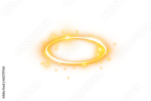 Golden halo angel ring Isolated on transparent background. Abstract light lines of movement and speed. Light ellipse. Galaxy Glint. Glowing podium. Space tunnel. Light everyday glowing effect.