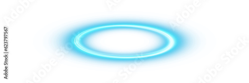 Blue halo angel ring Isolated on transparent background. Abstract light lines of movement and speed. Light ellipse. Galaxy Glint. Glowing podium. Space tunnel. Light everyday glowing effect.