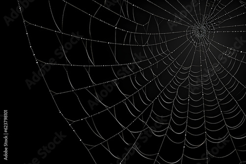 spider web dark background, dewy cobwebs