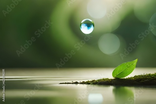 awesome green leaves with water droplets on it hd vieew genrative ai tehnoloy 