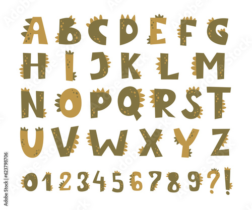 Vector cute letters and numbers in the form of dinosaurs.