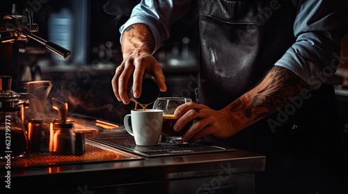 Barista Making Coffee. Capture the artistry and craftsmanship of a barista creating a cup of coffee  ai generative