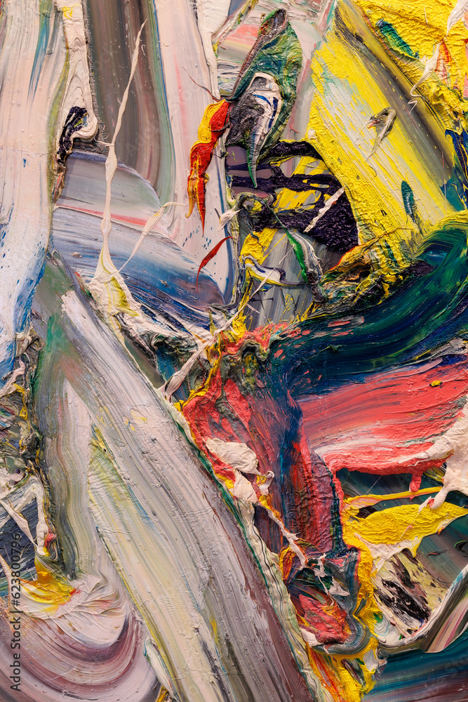 Fototapeta premium Paint on Canvas: Abstract Pattern in Multi Colors Hues - Background