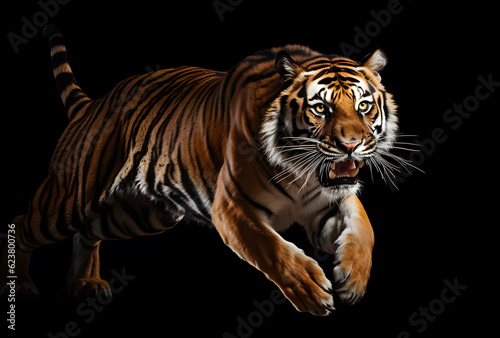 Close-face tiger on black background, Angry Face, AI GENERATIVE