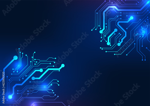 Circuit board technology background that represents the connection information of the circuit board with a unique and attractive face By focusing on the dark blue tone. It's a vector illustration.
