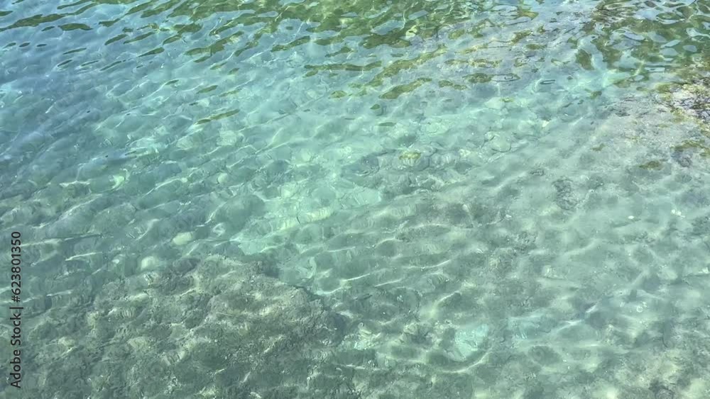 Sea water ocean crystal clear glittering surface turquoise blue amazing seascape.