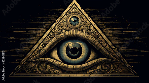 All-Seeing Eye of God in triangle ancient  Generative Ai