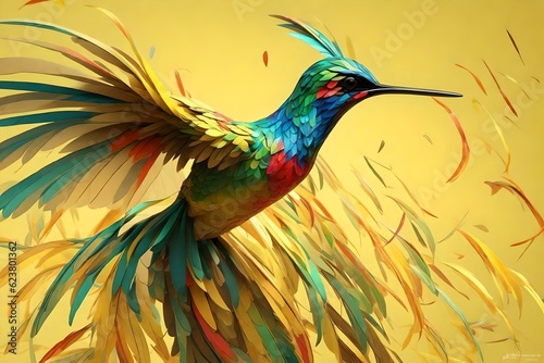 Humming bird on a yellow background | Ai Generative art