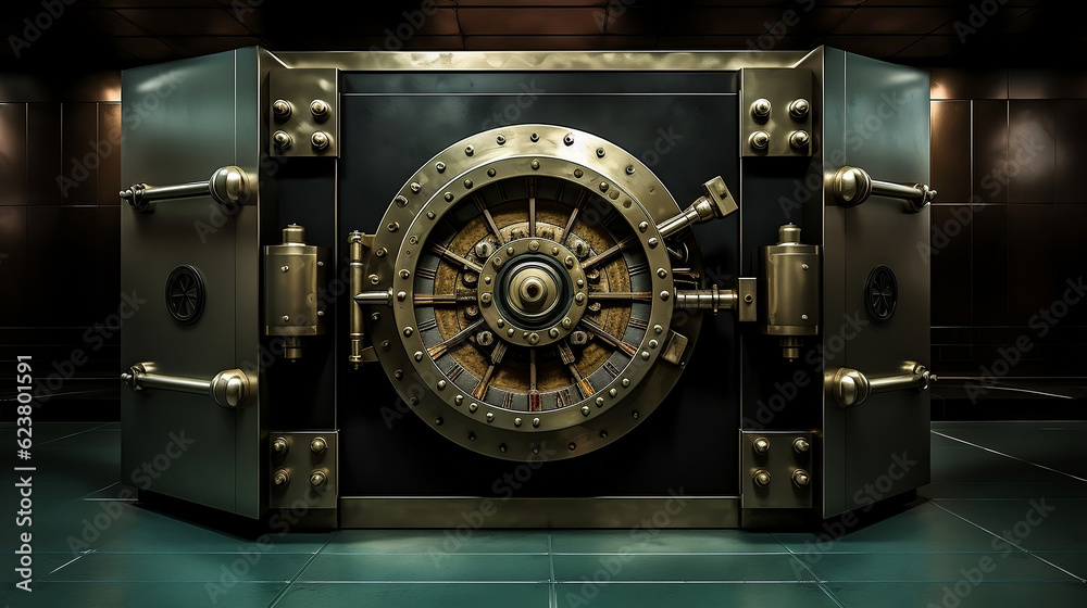 Bank vault door with a combination lock inside, Generative Ai