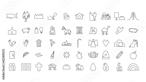 50 biblical icons set black and white 