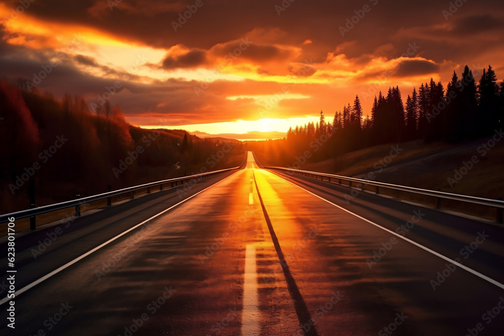 railway in the sunset