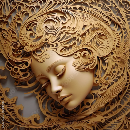 A close up of a sculpture of a woman"s face. Generative AI.