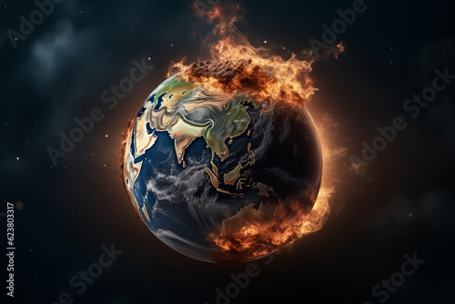 Earth globe burning , global warming illustration concept