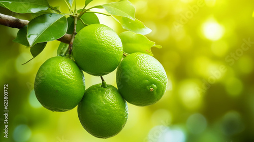 Green organic lime citrus fruit hanging on tree, Generative Ai © oldwar