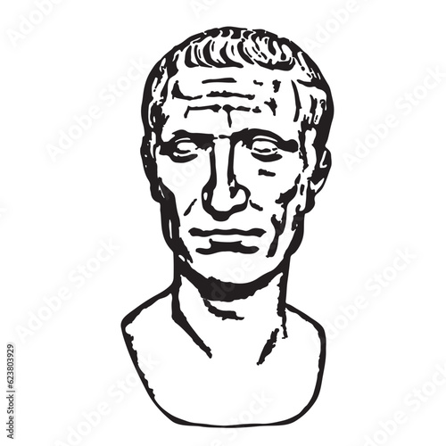 Julius Caesar's Iconic Profile: Timeless Illustration in Black and White