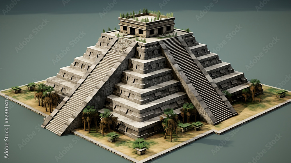 Mayan pyramid of Kukulcan El Castillo. Aztec pyramid, Generative Ai