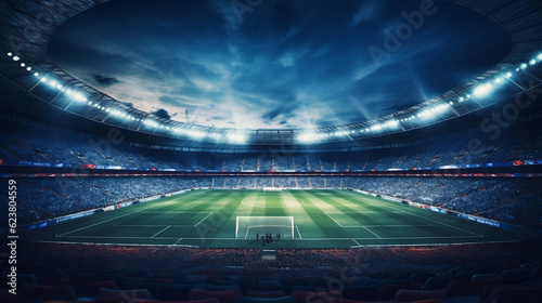 Photo top view of a soccer stadium, Generative Ai