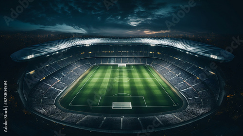 Photo top view of a soccer stadium, Generative Ai