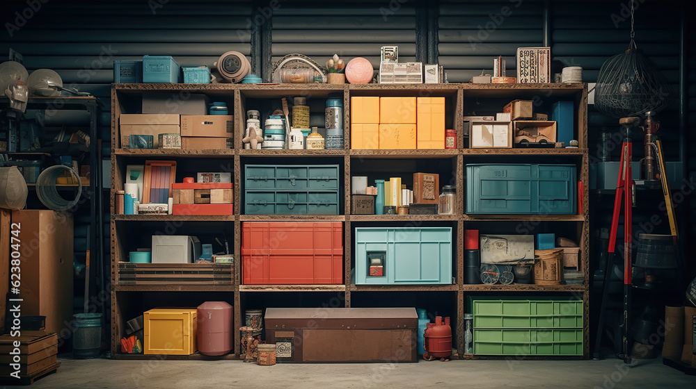 A Cinematic Journey into a Garage of Colorful Boxes