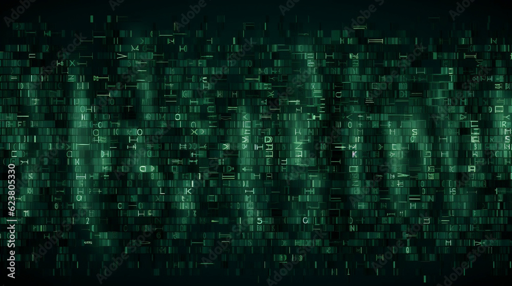 Soft green font in matrix style, Generative Ai