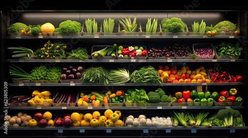 Fresh and Vibrant. Artistic Composition of Fruits and Vegetables in a Meticulous Store Display