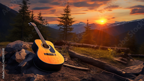 Acoustic Guitar and Mountain Campsite Harmony