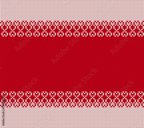 Knitted seamless pattern. Christmas sweater texture. Xmas winter geometric ornament. Red knit print. Holiday fair isle traditional background. Festive crochet. Vector illustration