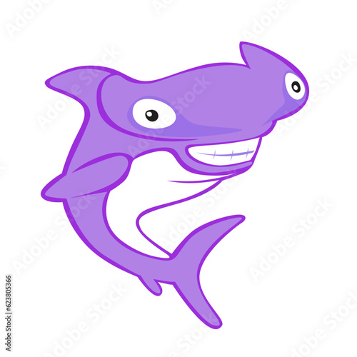 Cartoon Hammerhead shark character design isolated on white background. Cute and funny animal design