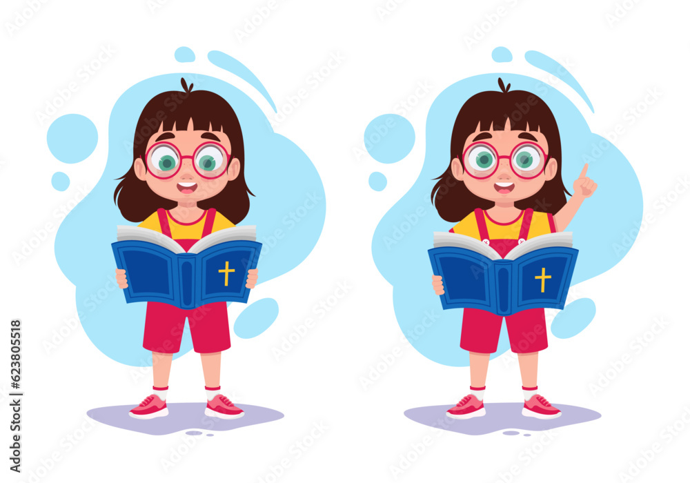Set of a girl with a bible in her hands Set of a girl with a bible in her hands