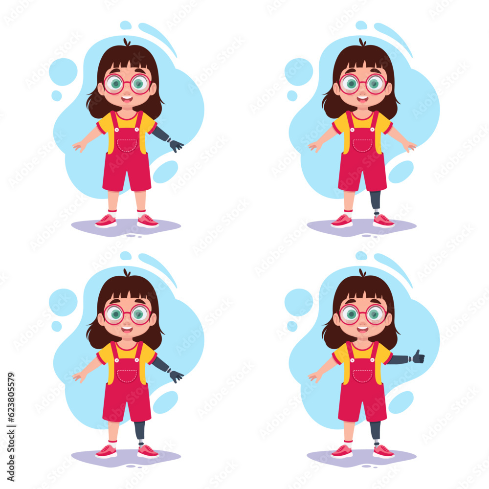 Set of girl with prosthetic arms and legs Set of girl with prosthetic arms and legs