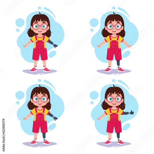 Set of girl with prosthetic arms and legs