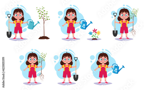 6 Illustrations of a child gardening