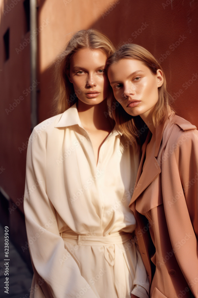 portrait of women/models/book characters in daylight scene for lgbtq + awareness embracing in a fashion/beauty editorial magazine style film photography look - generative ai art portrait of women/models/book characters in daylight scene for lgbtq + awareness embracing in a fashion/beauty editorial magazine style film photography look - generative ai art