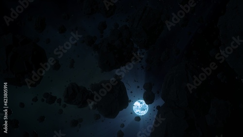 Foto White dwarf star Sirius B with hostile rocky asteroid field