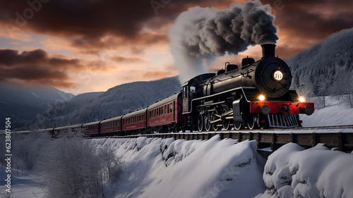Vintage Steam Train with Winter Snowscape