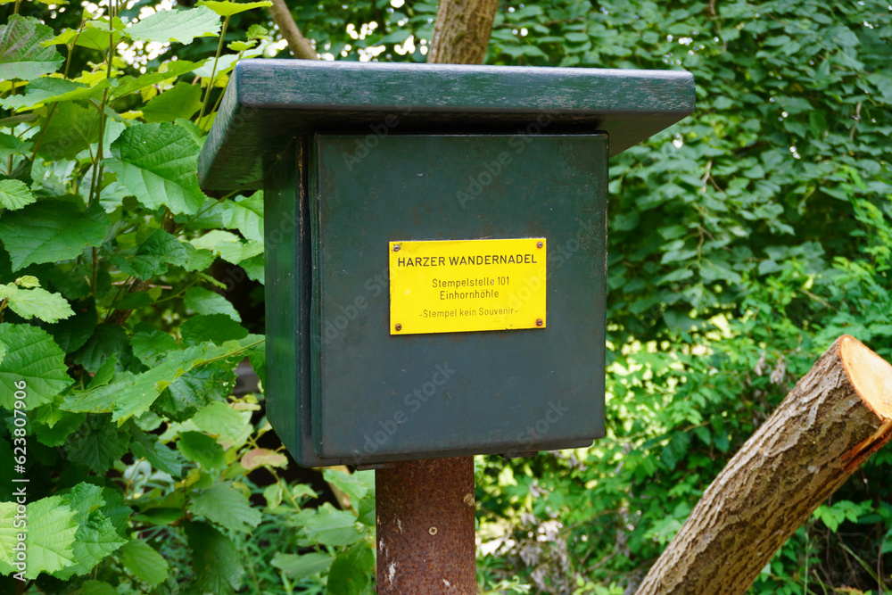 Stempelstelle im Harz an der Einhornhöhle in Scharzfeld bei Herzberg in Niedersachsen Stempelstelle im Harz an der Einhornhöhle in Scharzfeld bei Herzberg in Niedersachsen