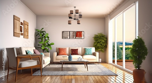 A Showcase of Contemporary Design in the Living Room. Generative AI © coco