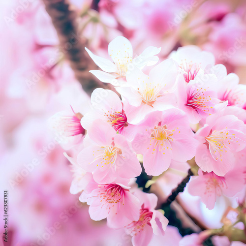 beautiful Flower Pink Wild Himalayan Cherry Cherry Blossom or Sakura Generative AI 