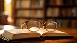 Glasses and Books Engaging in the Library