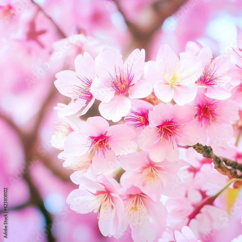 beautiful Flower Pink Wild Himalayan Cherry Cherry Blossom or Sakura Generative AI 