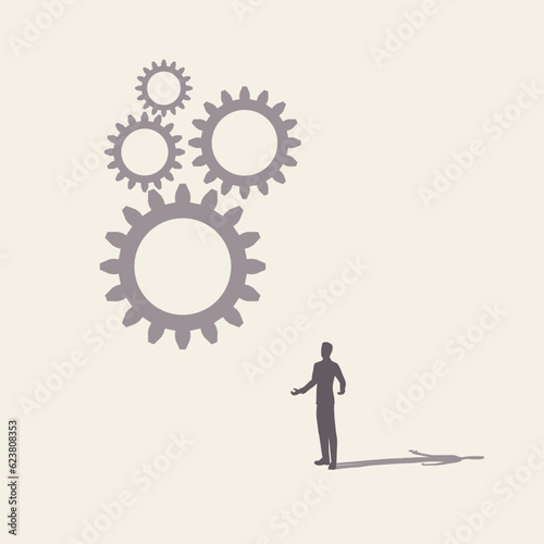 Business operation process management tiny person concept. Company organization, control and monitoring with effective work flow. Performance efficiency. Rpa, robotic process automatization.