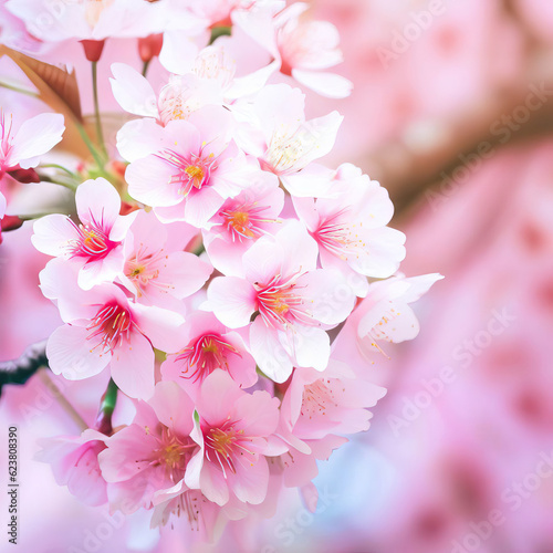 Beautiful Cherry blossom  pink sakura flower Generative AI 