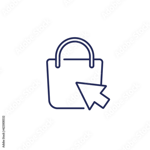 click and collect line icon with shopping bag