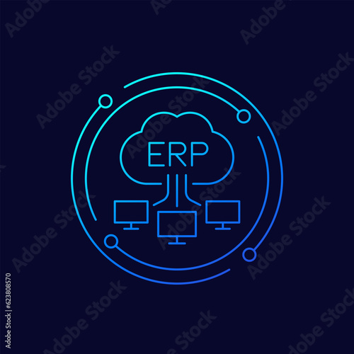ERP software solutions icon with a cloud, linear design