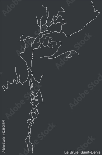 Detailed hand-drawn navigational urban street roads map of the LE BRÛLÉ QUARTER of the French city of SAINT-DENIS (LA RÉUNION), France with vivid road lines and name tag on solid background