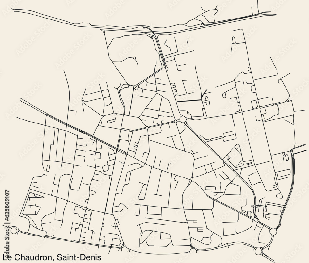 Detailed hand-drawn navigational urban street roads map of the LE CHAUDRON, QUARTER of the French city of SAINT-DENIS (LA RÉUNION), France with vivid road lines and name tag on solid background