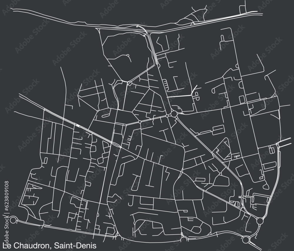 Detailed hand-drawn navigational urban street roads map of the LE CHAUDRON, QUARTER of the French city of SAINT-DENIS (LA RÉUNION), France with vivid road lines and name tag on solid background