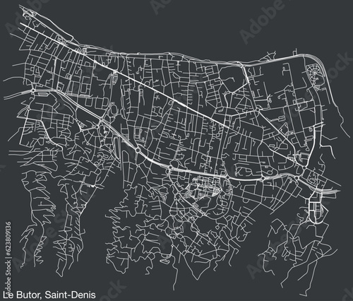 Detailed hand-drawn navigational urban street roads map of the LE BUTOR QUARTER of the French city of SAINT-DENIS (LA RÉUNION), France with vivid road lines and name tag on solid background