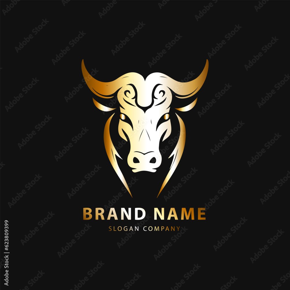 Bull logo. Premium logo for steakhouse, Steakhouse or butchery. Abstract stylized cow or bull head with horns symbol. Creative steak, meat logo.