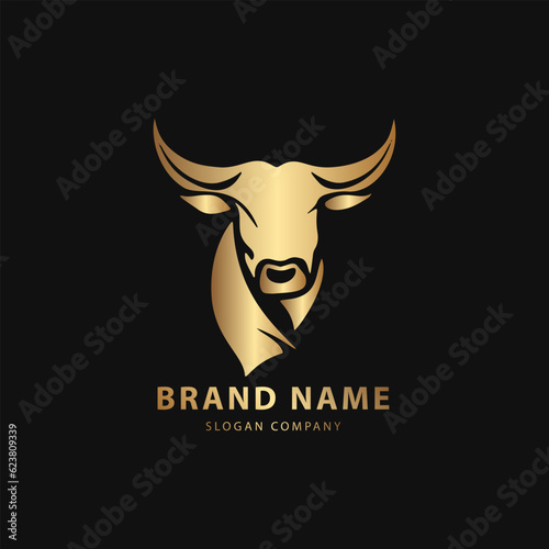 Bull logo. Premium logo for steakhouse, Steakhouse or butchery. Abstract stylized cow or bull head with horns symbol. Creative steak, meat logo.